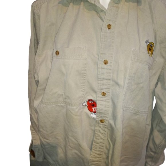 Planet Mars M & M's Vintage Shirt Beige Long Sleeve Collared Mens Medium - Picture 5 of 8